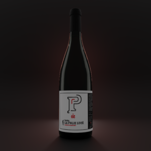 Modélisation 3D d'une bouteille de Pacha sur fond sombre